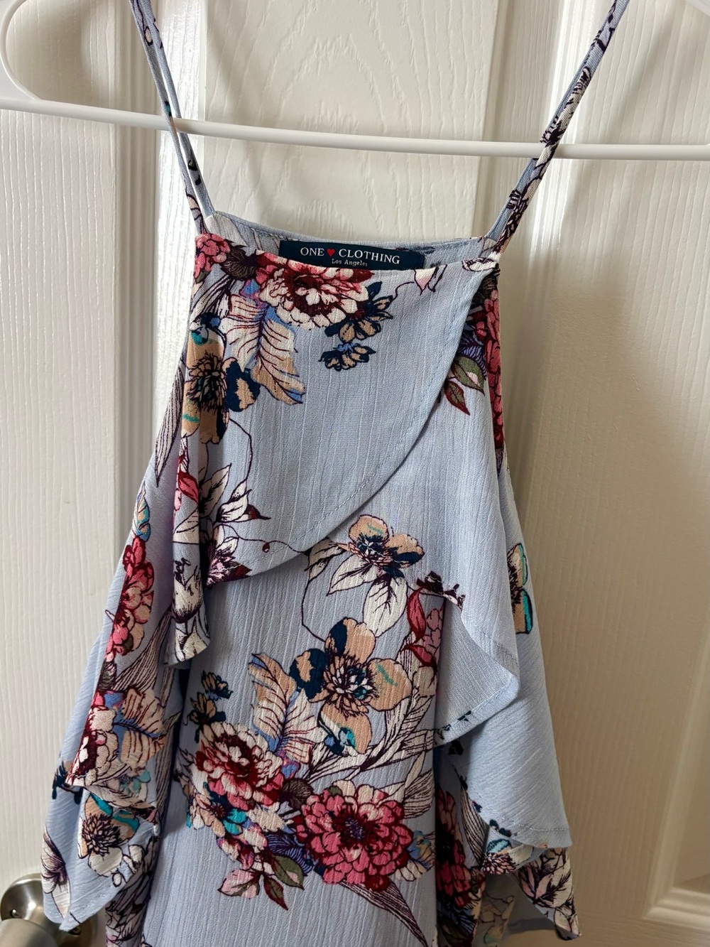 one clothing Light Blue Floral Ruffle Cami